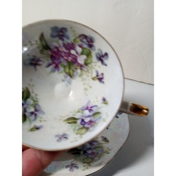 Vintage Teacup And Saucer Del Mar Japan Hand Painted 24 Karat Gold Floral Old G1 - Picture 2 of 8